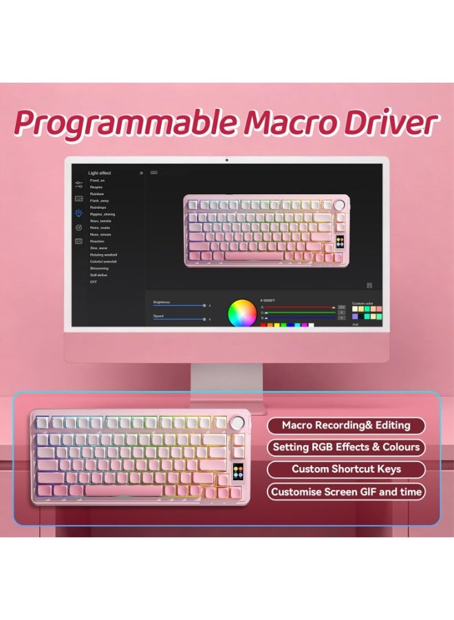 AULA S75 PRO Wireless Gaming Keyboard with Screen&Knob, Tri-Mode Hot Swappable Gaming Keyboard 75%, Astral Switches, RGB Backlit, Side Printed PBT Keycaps, Creamy Sounding Computer Keyboards - Image 4